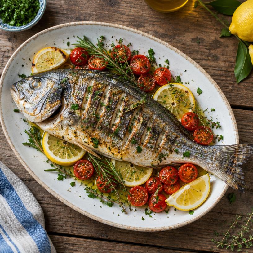 Orata alla griglia con pomodorini e limone
