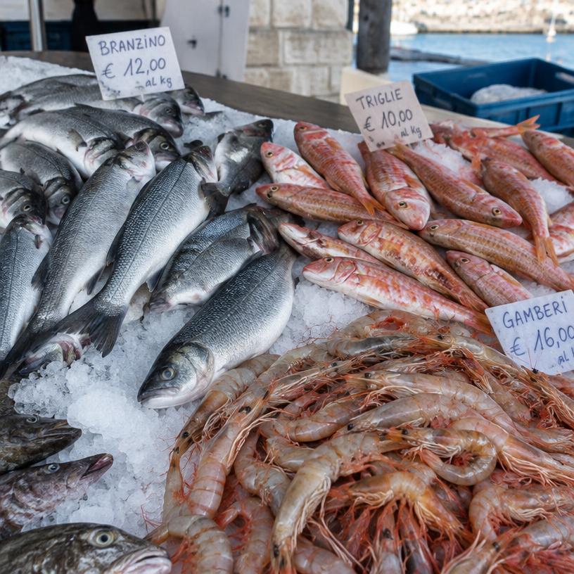 Pesce fresco su ghiaccio al mercato