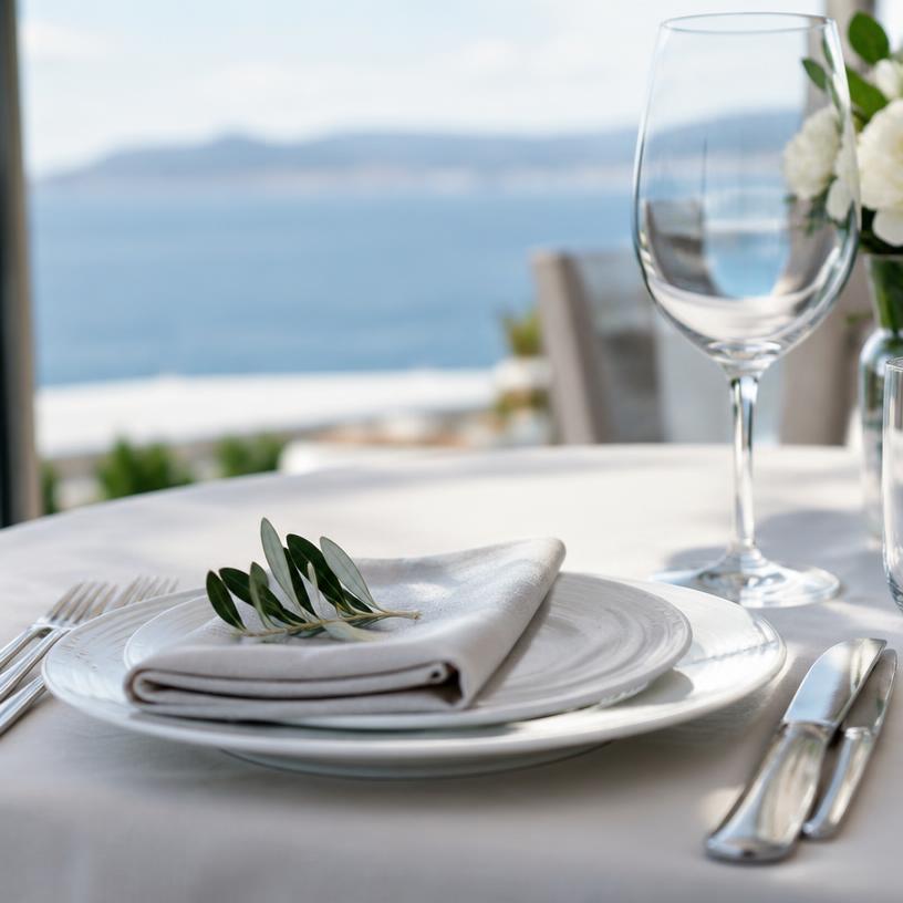 Mise en place elegante con vista mare