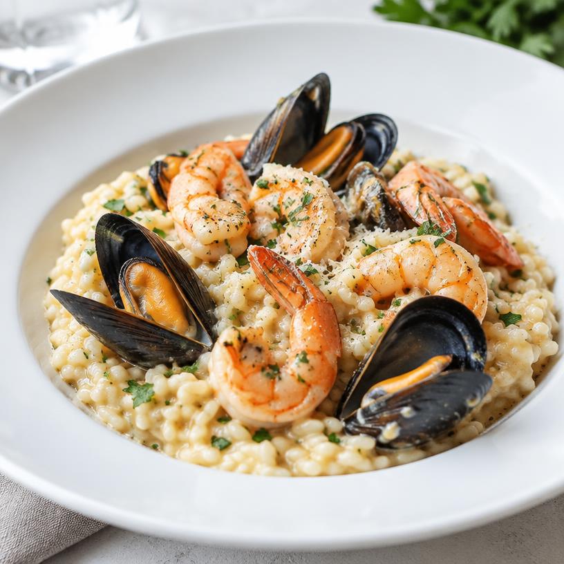 Risotto ai frutti di mare con gamberi e cozze